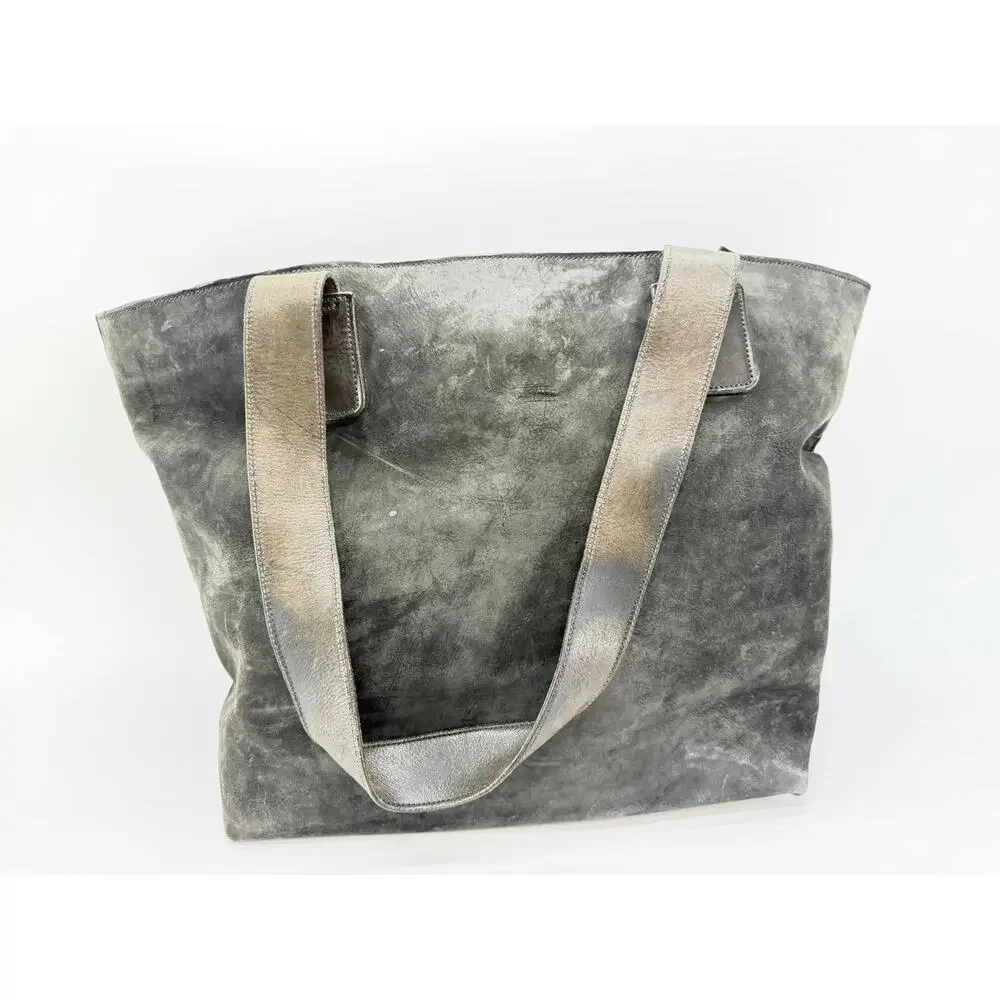 Casa De Polo Women's Gray Distressed Shoulder Tote Bag Large Zip Top